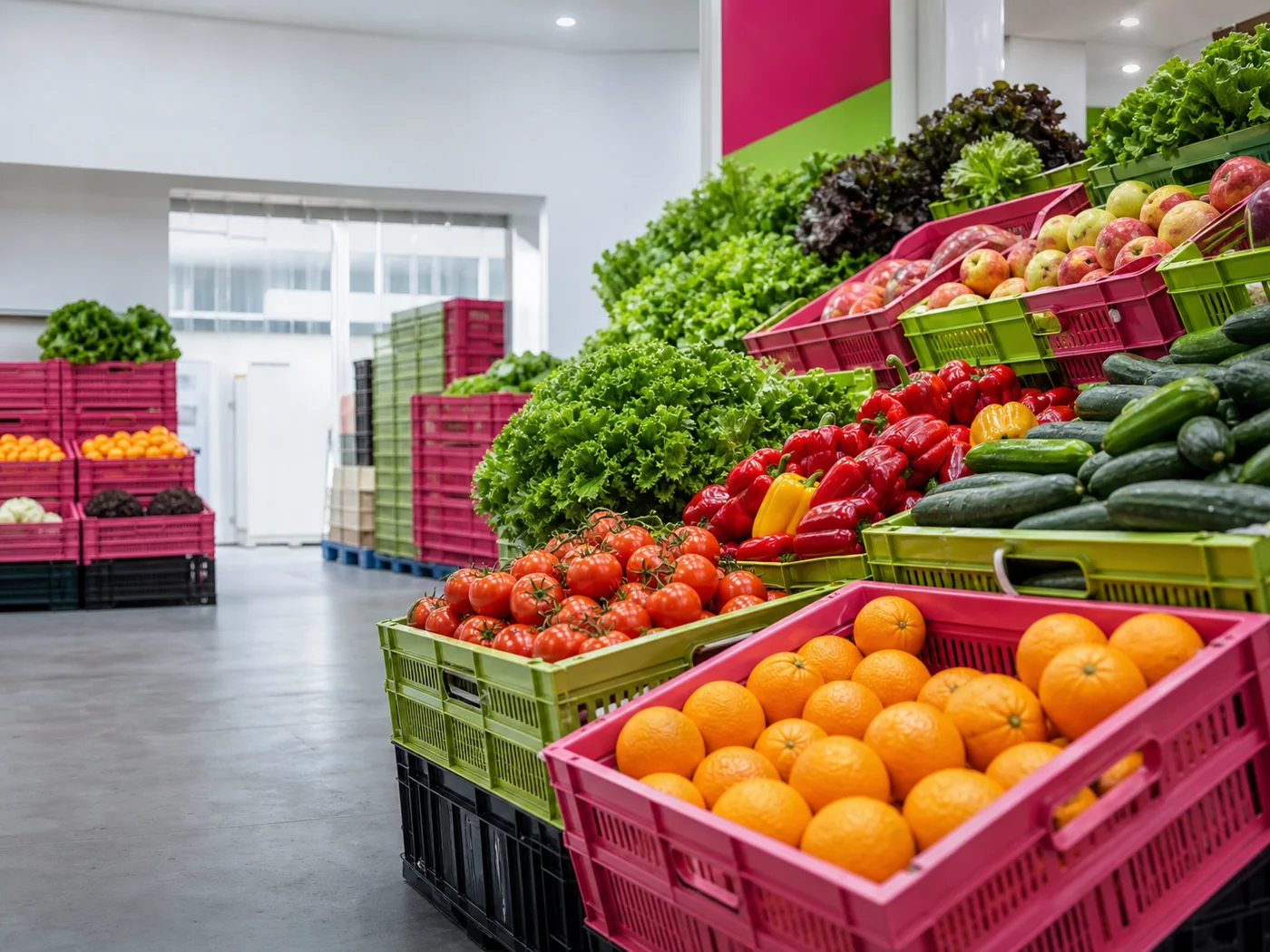 Cajas de fruta y verdura fresca para supermercados y comercios